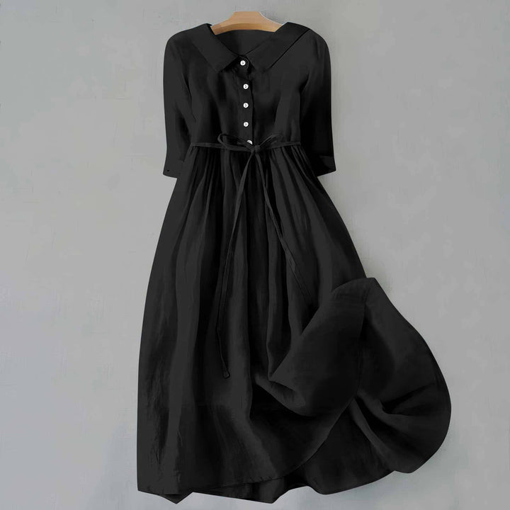 Women's Casual Button Detail Collared A-Line Dress | Midi