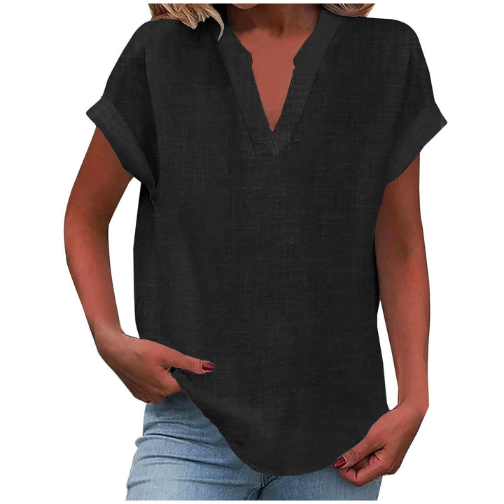 Women's Relaxed Fit Notch V-Neck Blouse | Short Sleeve