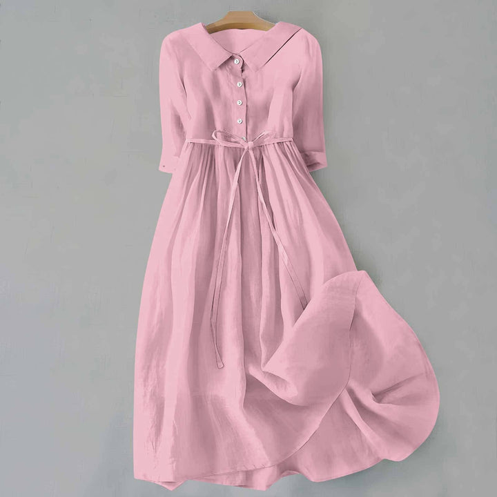 Women's Casual Button Detail Collared A-Line Dress | Midi