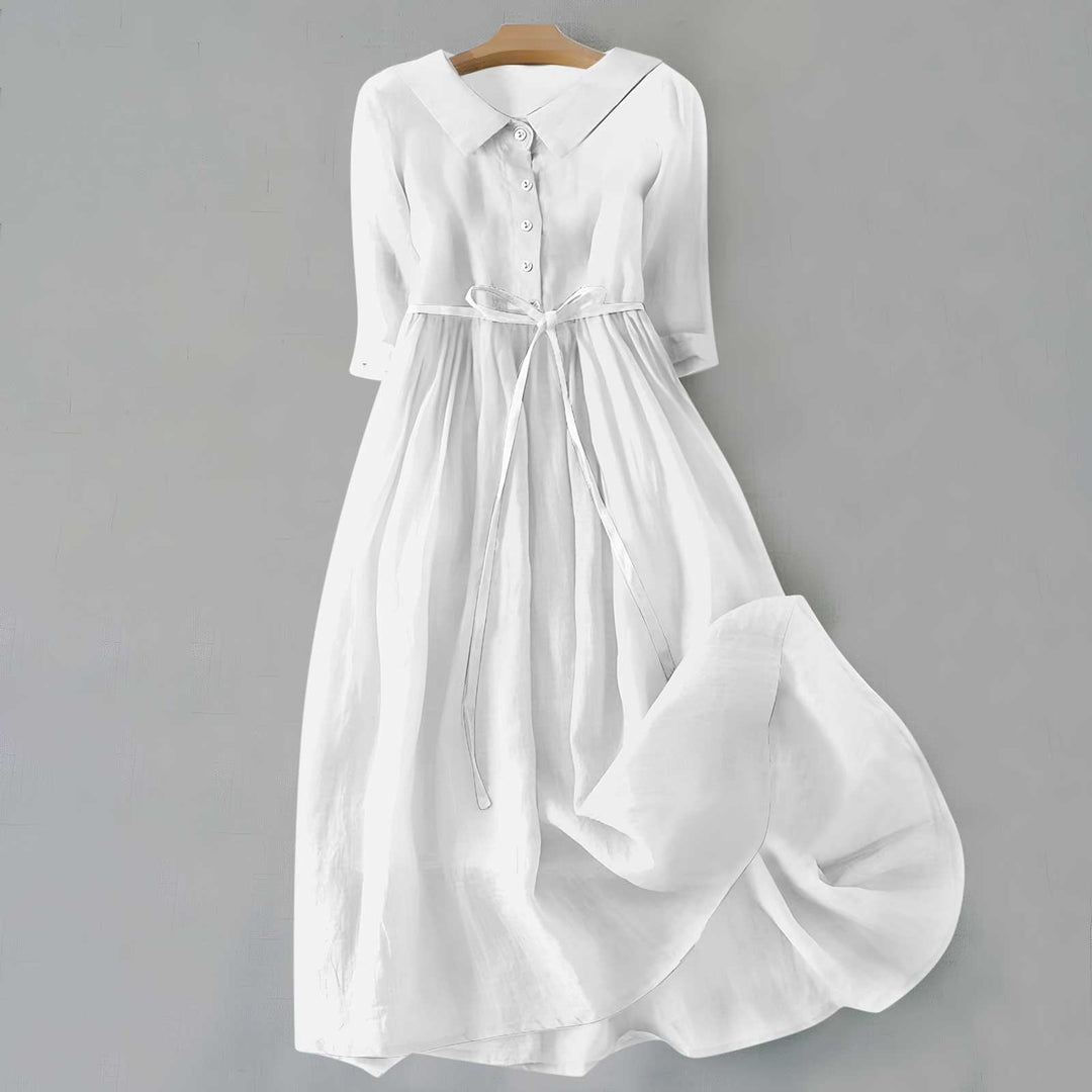 Women's Casual Button Detail Collared A-Line Dress | Midi