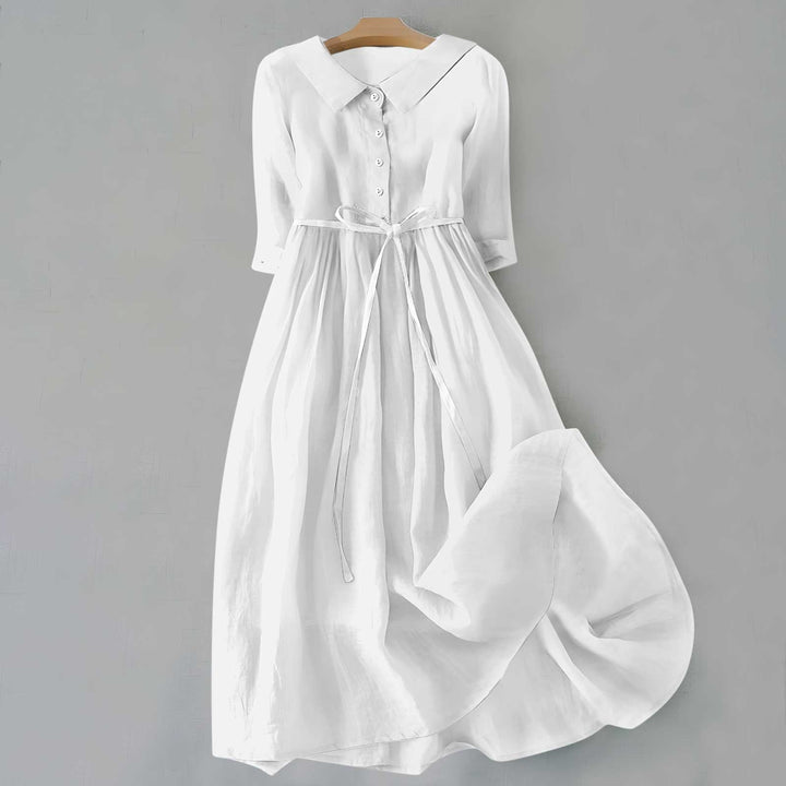 Women's Casual Button Detail Collared A-Line Dress | Midi