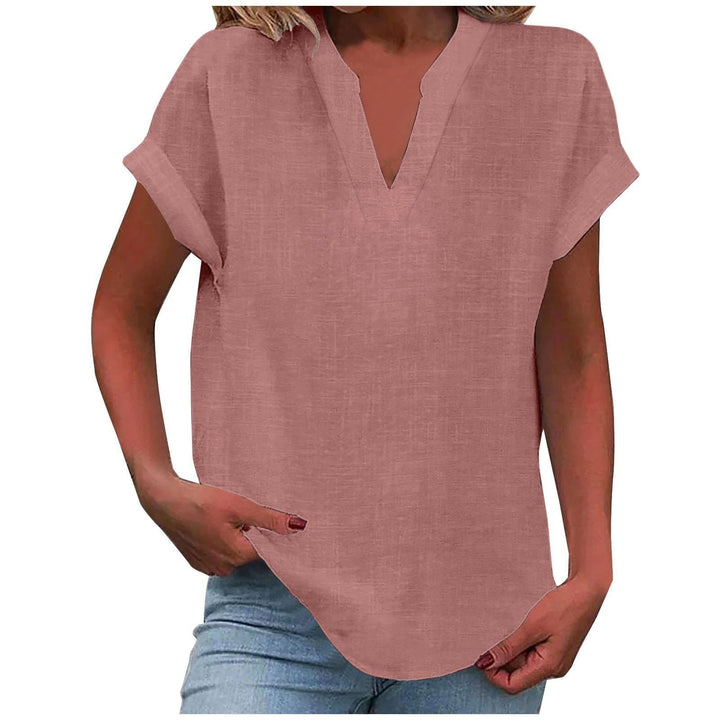 Women's Relaxed Fit Notch V-Neck Blouse | Short Sleeve