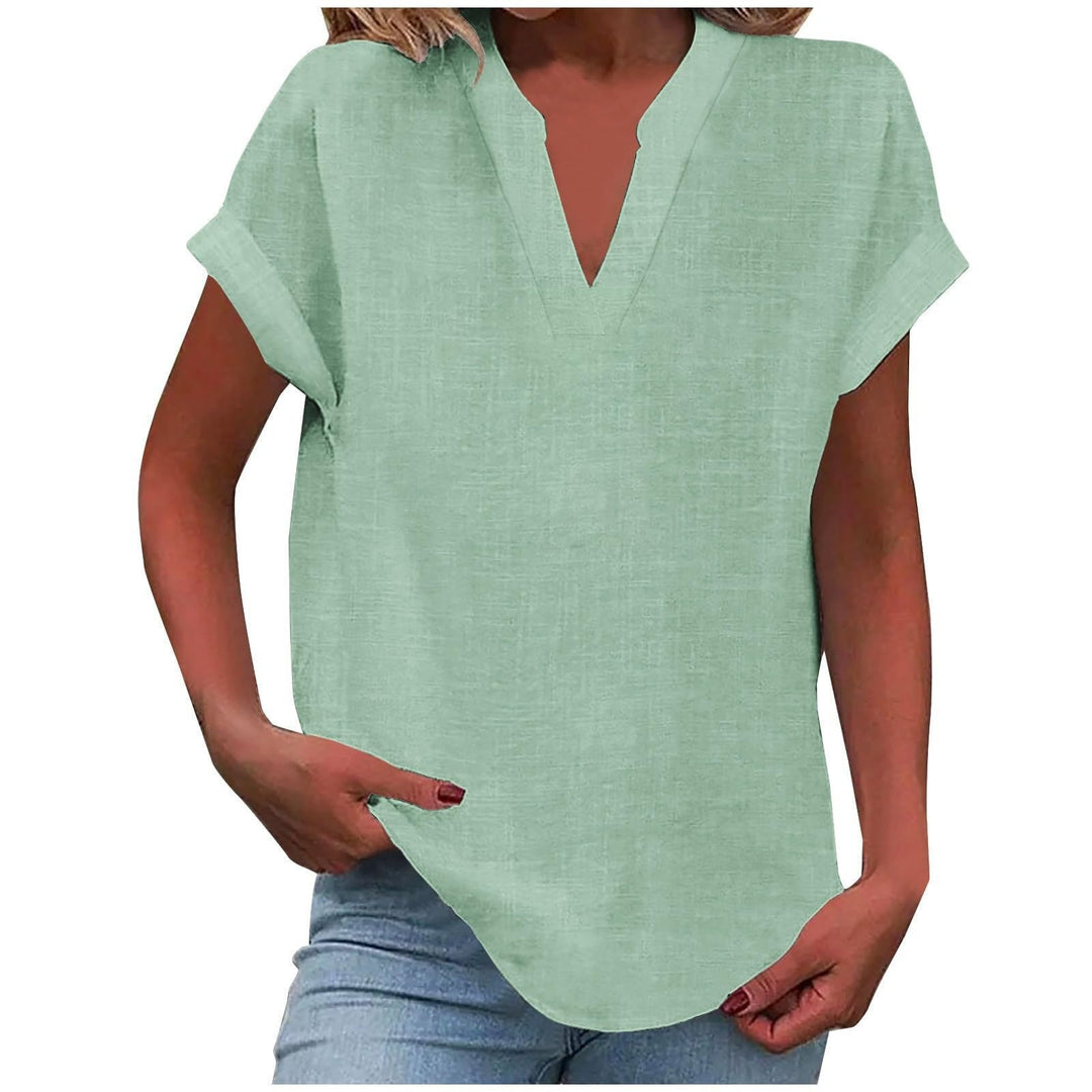 Women's Relaxed Fit Notch V-Neck Blouse | Short Sleeve