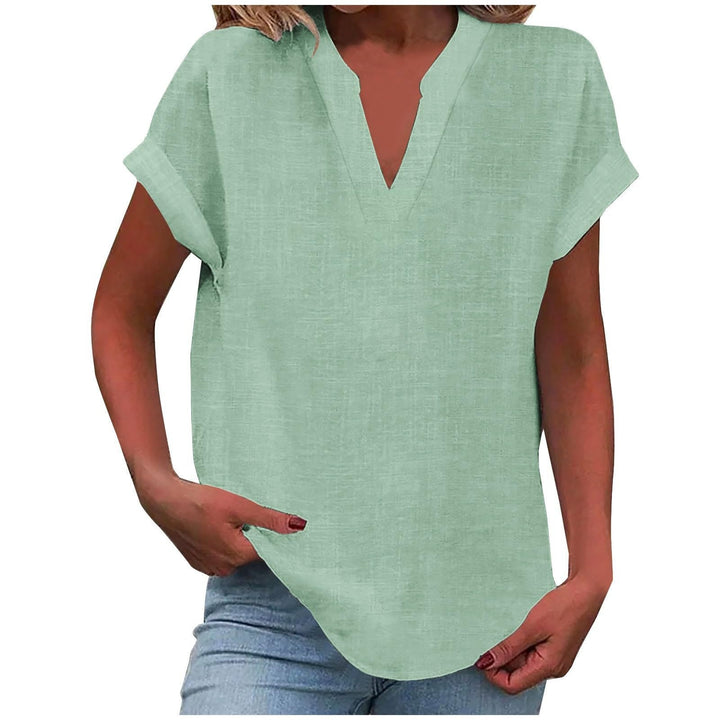 Women's Relaxed Fit Notch V-Neck Blouse | Short Sleeve