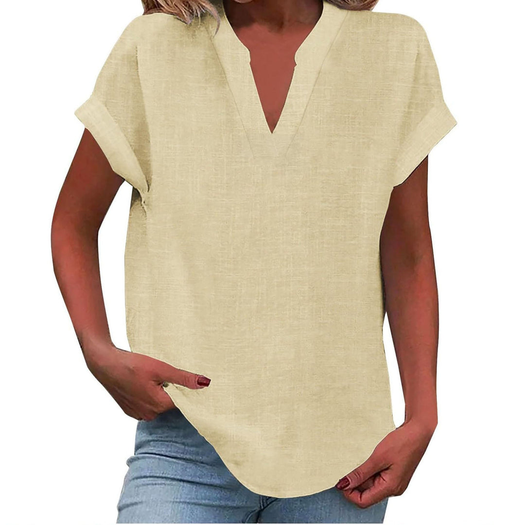 Women's Relaxed Fit Notch V-Neck Blouse | Short Sleeve