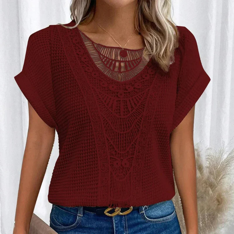 Women's Casual Boho Textured Blouse | Short Sleeves