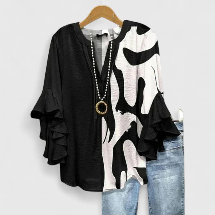 Women's Loose V-Neck Summer Blouse | Long-Sleeve