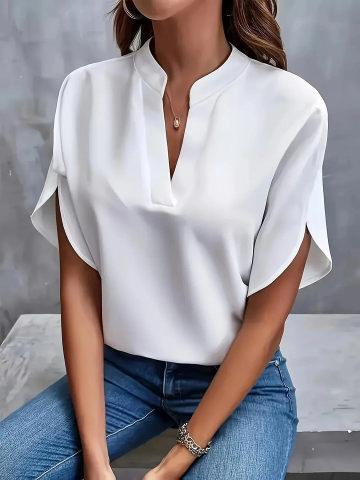 Women's Sophisticated Casual Notch Neck Blouse | Short Sleeves