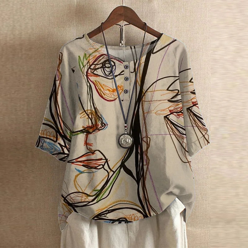 Women's Vintage Button Detail Floral Blouse | Three Quarter Sleeves