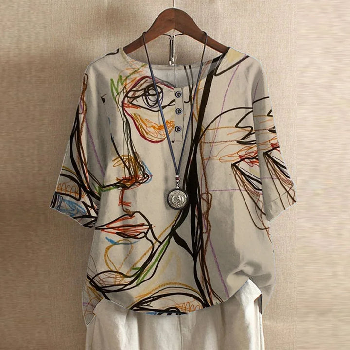 Women's Vintage Button Detail Floral Blouse | Three Quarter Sleeves