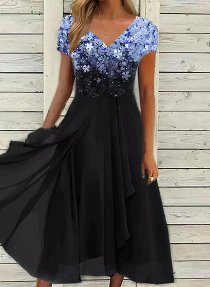 Women's Wedding Guest Floral V Neck A-Line Dress | Midi