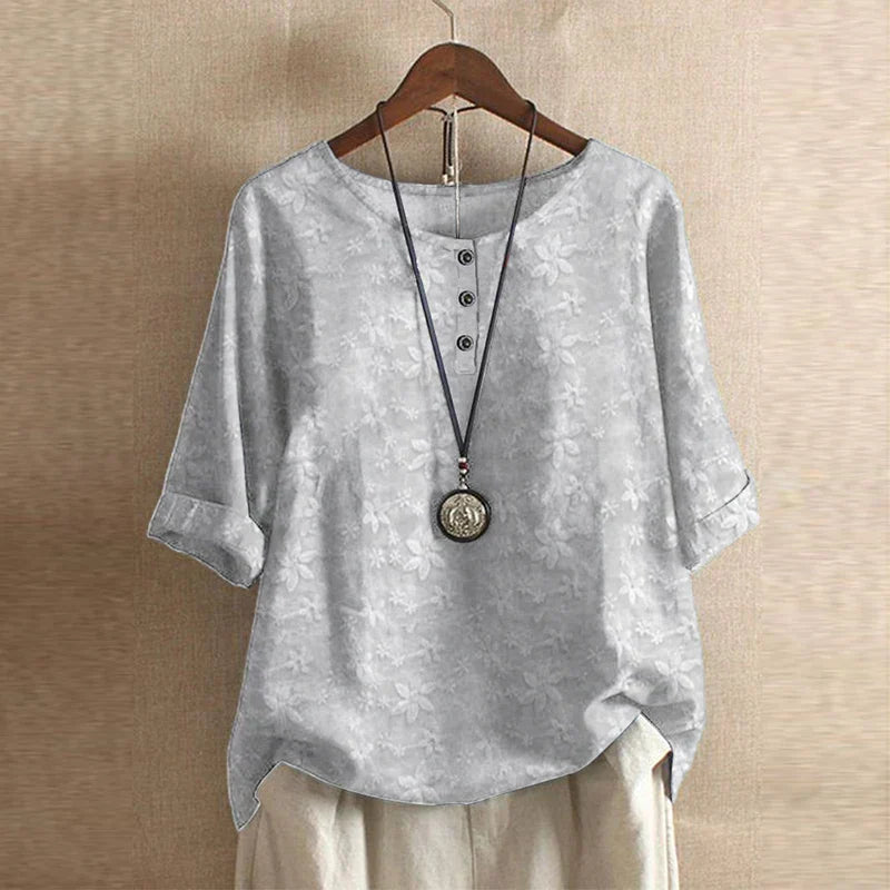 Women's Vintage Button Detail Floral Blouse | Three Quarter Sleeves