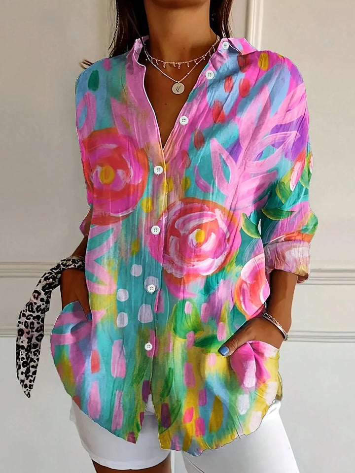 Women's Colorful Playful Print Blouse | Long Sleeve