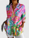 Women's Colorful Summer Collared Blouse | Long Sleeve