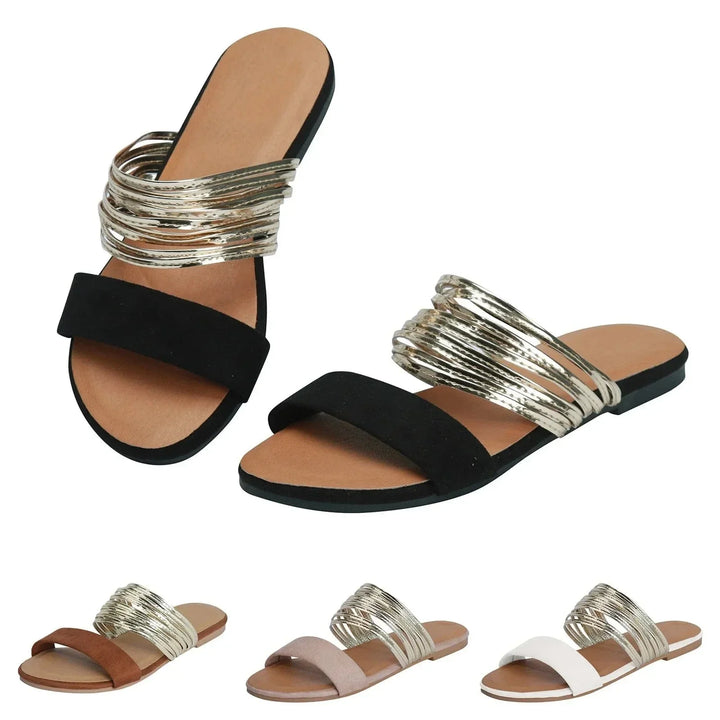 Women's Flat Sole Orthopedic Multi-Strap Slide Sandals | Slip On
