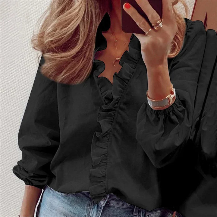 Women's Elegant Ruffle Neck Blouse | Long Sleeves