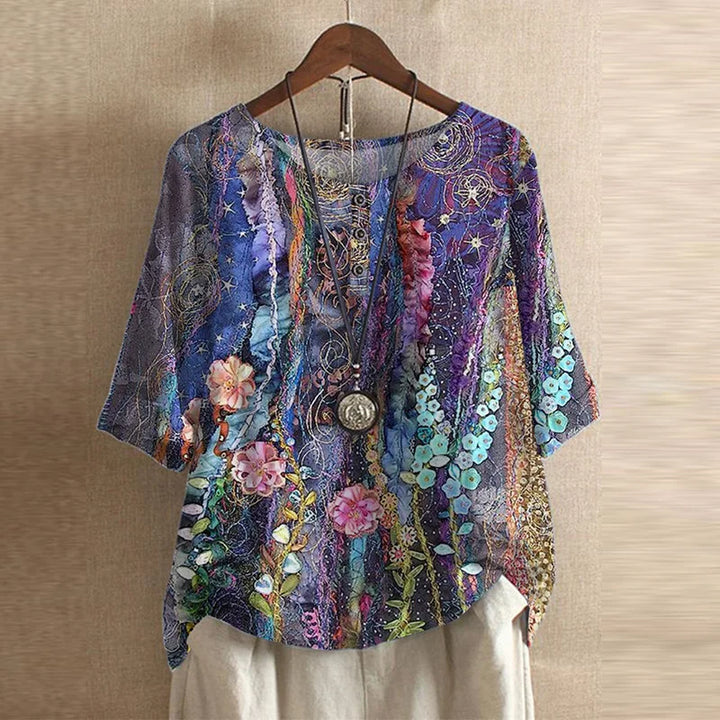 Women's Vintage Button Detail Floral Blouse | Three Quarter Sleeves