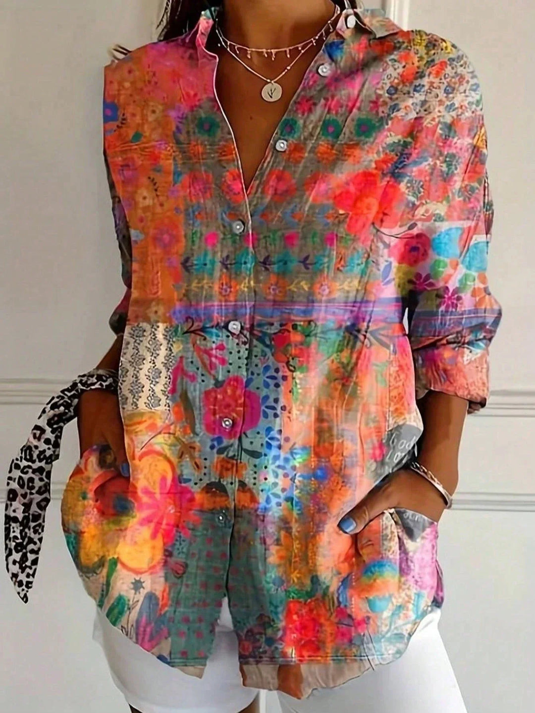 Women's Colorful Playful Print Blouse | Long Sleeve