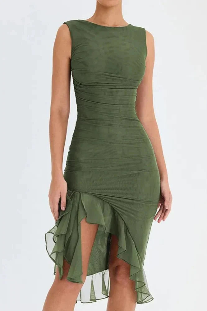 Women's Ruched Sleeveless Wedding Guest Dress | Midi