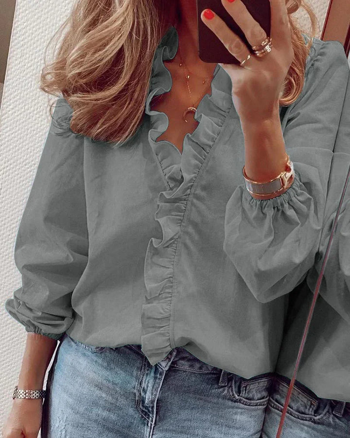 Women's Elegant Ruffle Neck Blouse | Long Sleeves