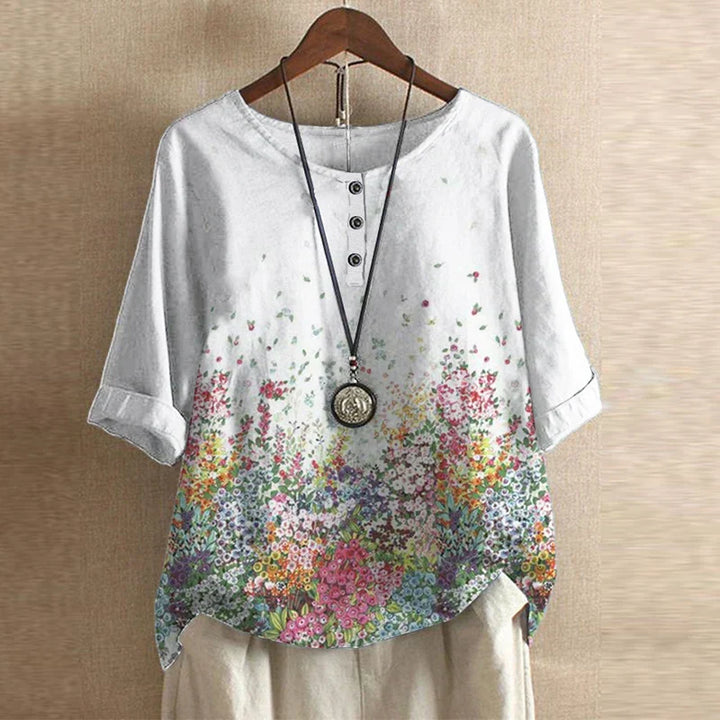 Women's Vintage Button Detail Floral Blouse | Three Quarter Sleeves