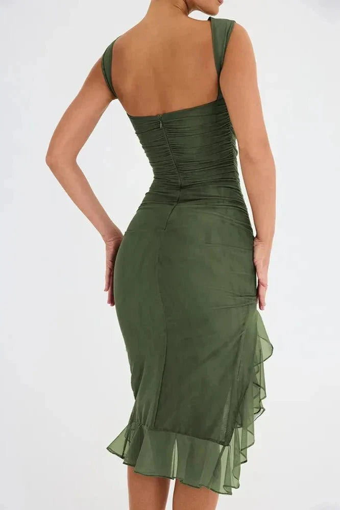 Women's Ruched Sleeveless Wedding Guest Dress | Midi