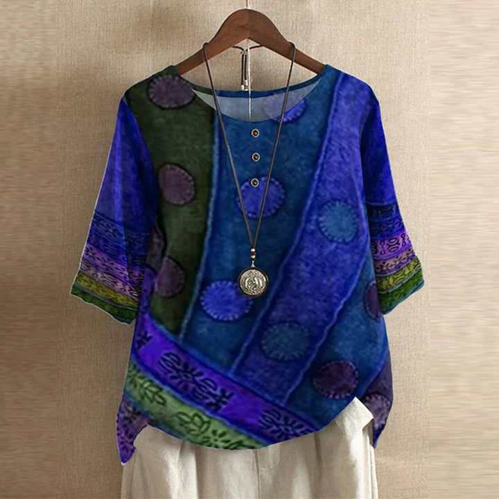 Women's Vintage Button Detail Floral Blouse | Three Quarter Sleeves