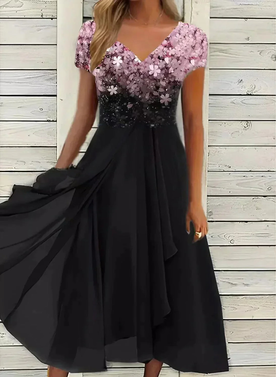 Women's Wedding Guest Floral V Neck A-Line Dress | Midi