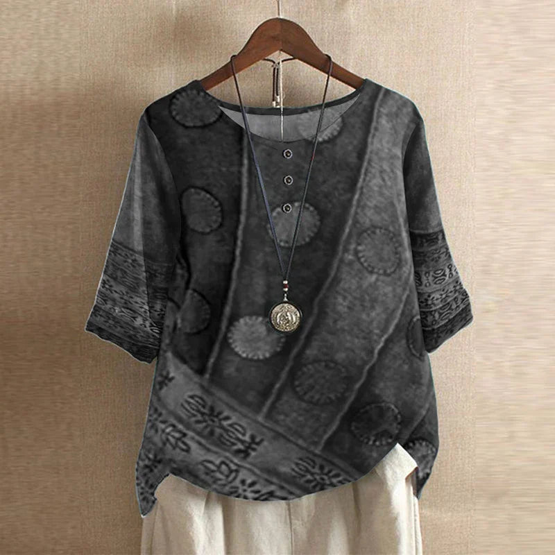 Women's Vintage Button Detail Floral Blouse | Three Quarter Sleeves