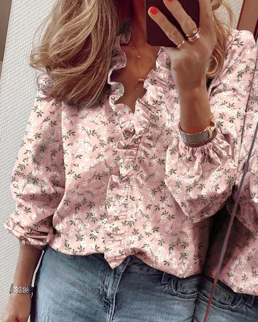 Women's Elegant Ruffle Neck Blouse | Long Sleeves