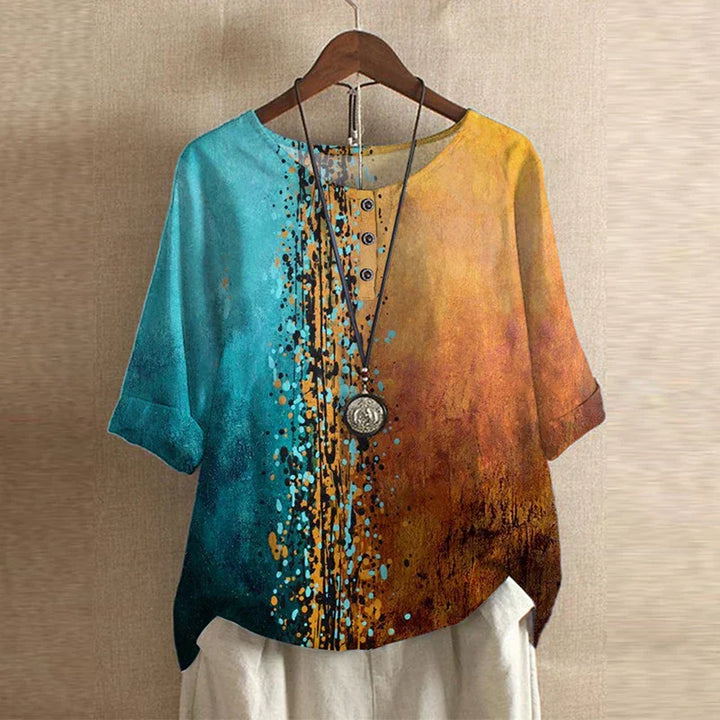 Women's Vintage Button Detail Floral Blouse | Three Quarter Sleeves