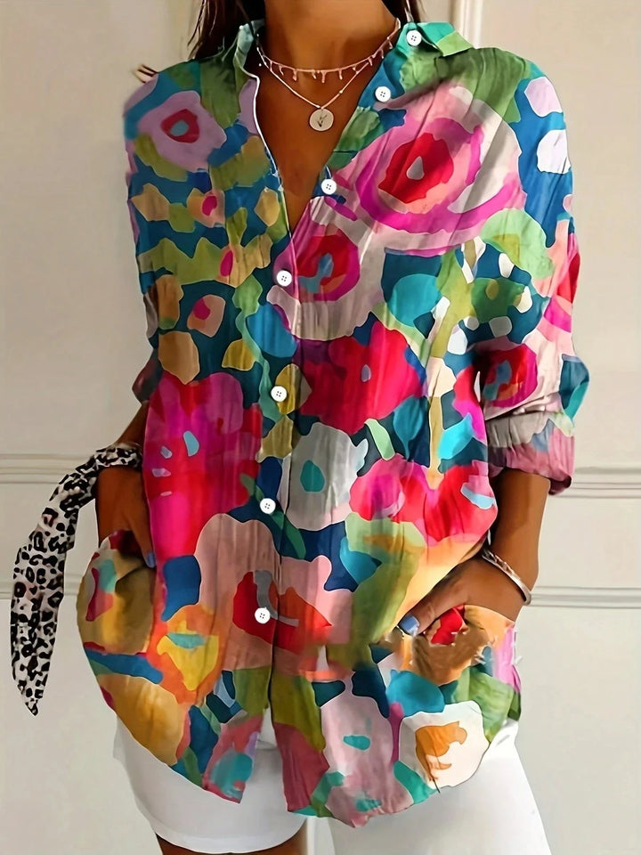 Women's Colorful Playful Print Blouse | Long Sleeve