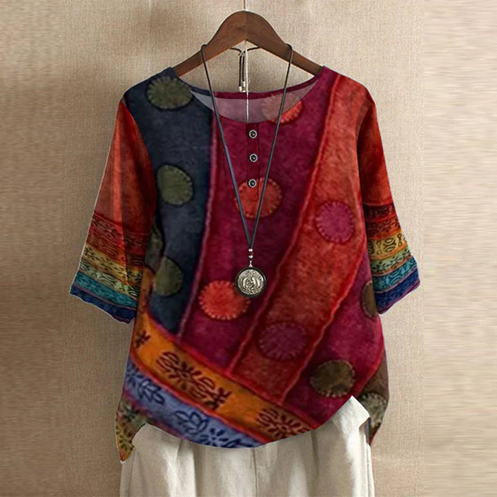 Women's Vintage Button Detail Floral Blouse | Three Quarter Sleeves