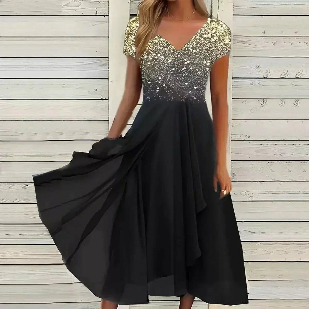 Women's Wedding Guest Floral V Neck A-Line Dress | Midi