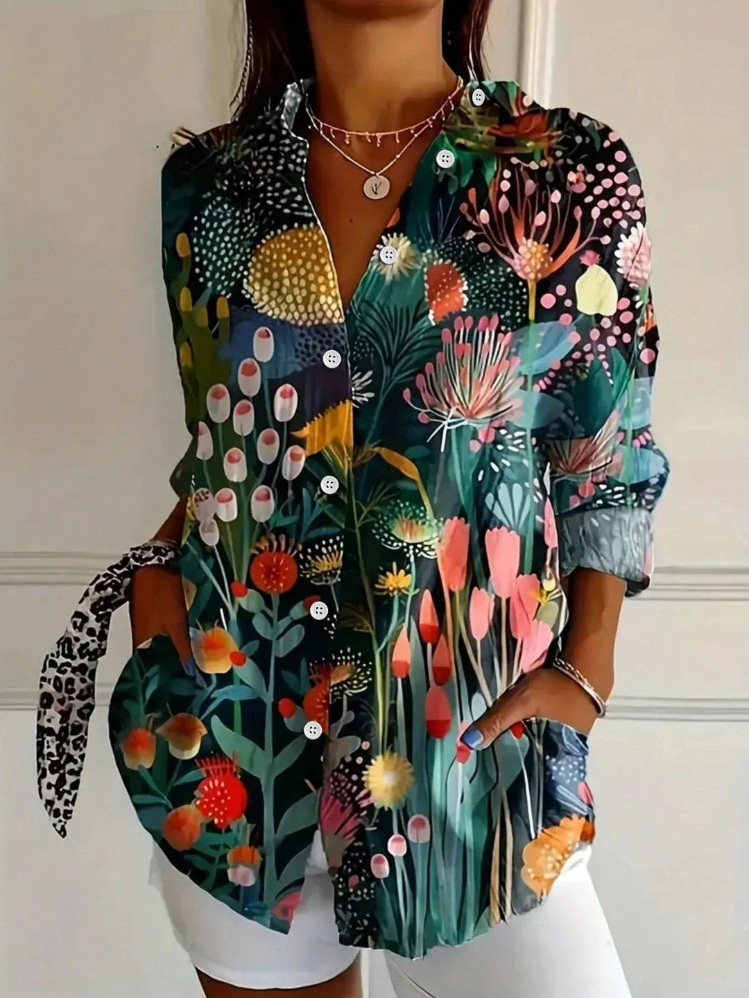 Women's Colorful Playful Print Blouse | Long Sleeve