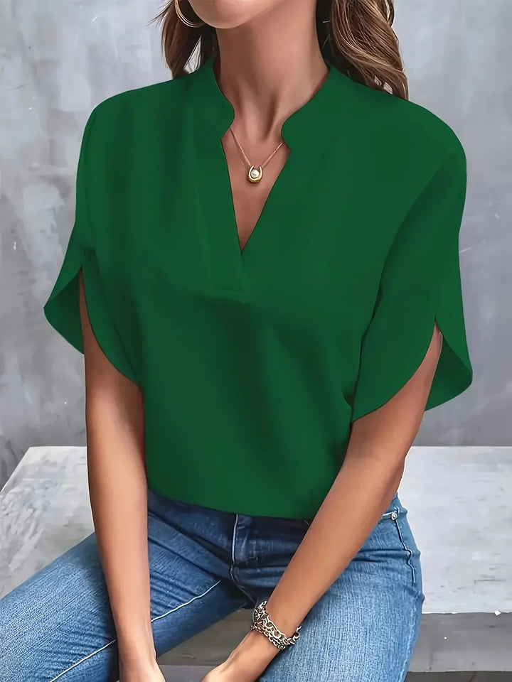 Women's Sophisticated Casual Notch Neck Blouse | Short Sleeves