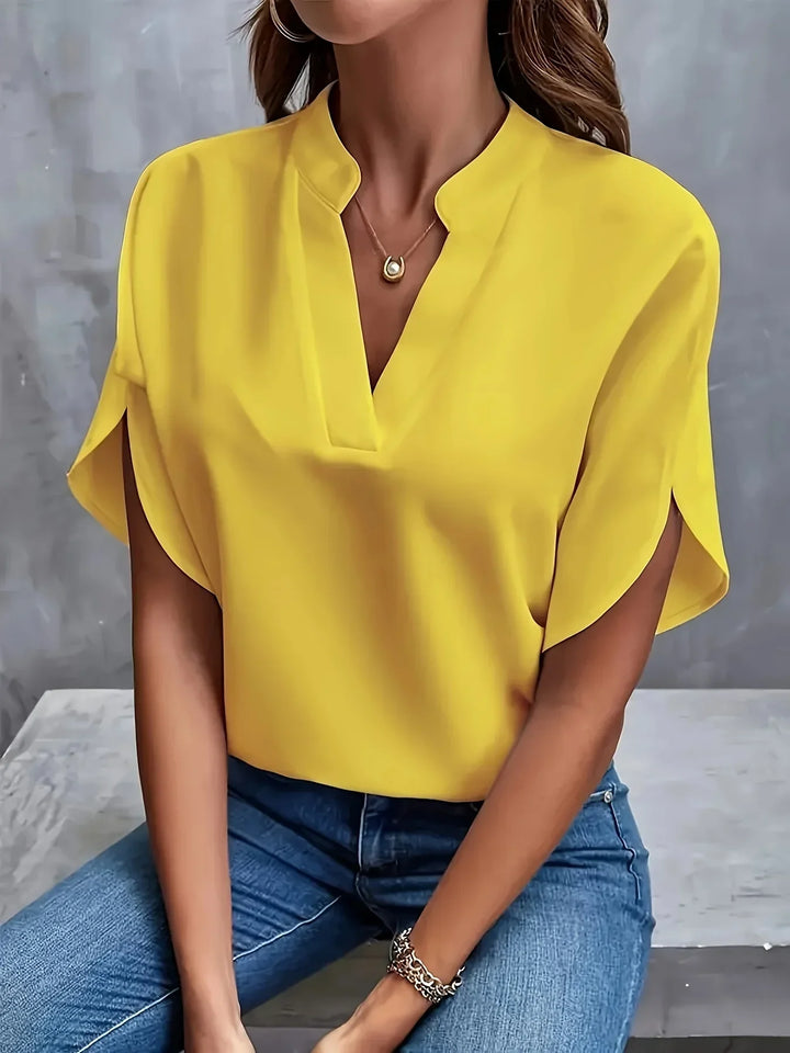 Women's Sophisticated Casual Notch Neck Blouse | Short Sleeves