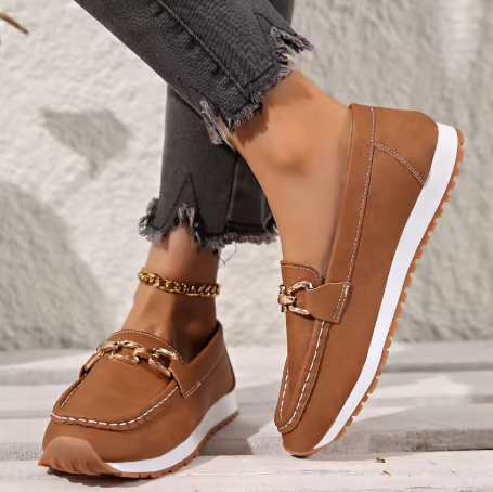 Women's Buckle Detail Orthopedic Work Loafers | Slip On