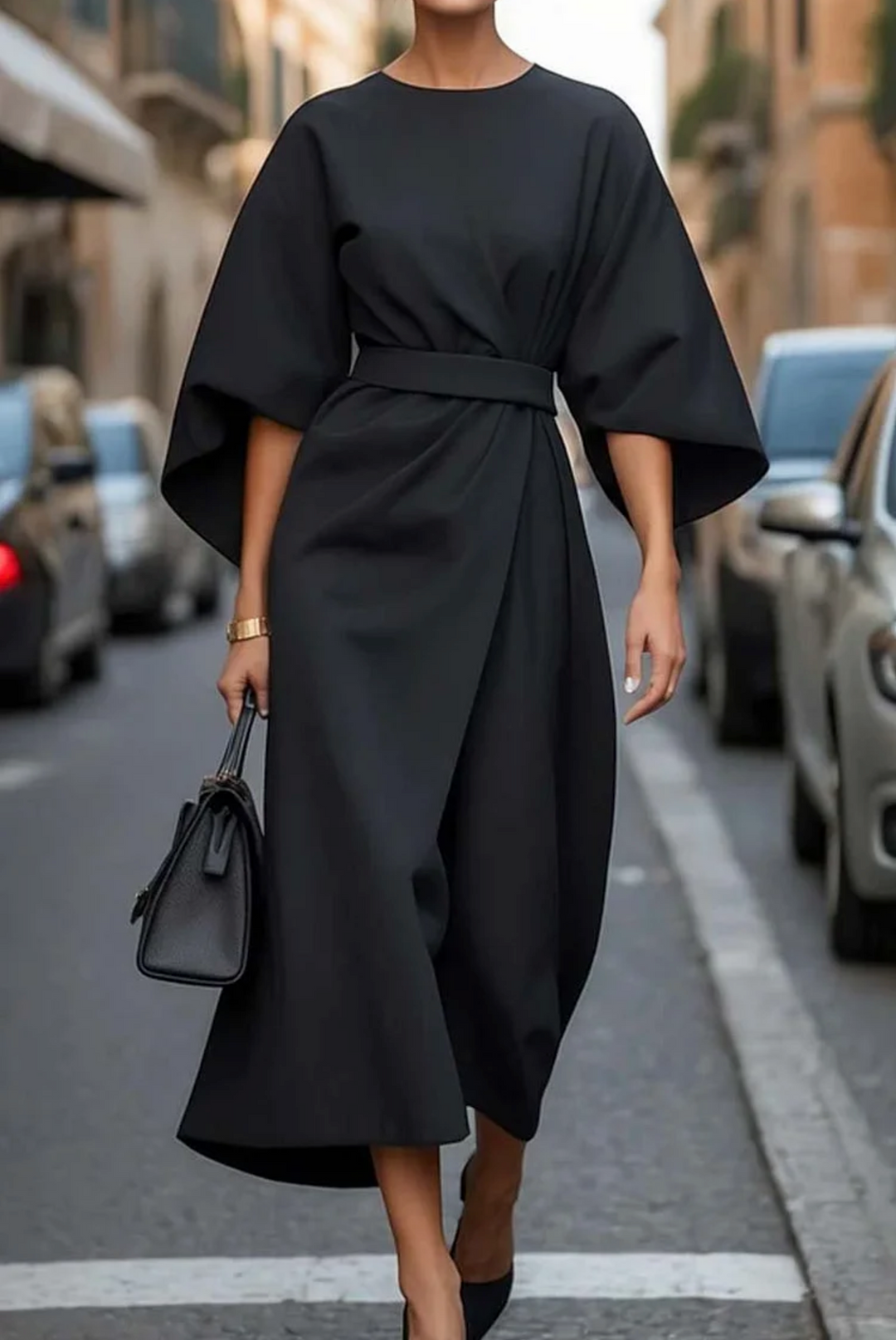 Women's Elegant Wrap Style Formal Flared Sleeve Dress | Midi