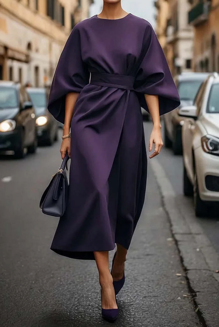 Women's Elegant Wrap Style Formal Flared Sleeve Dress | Midi