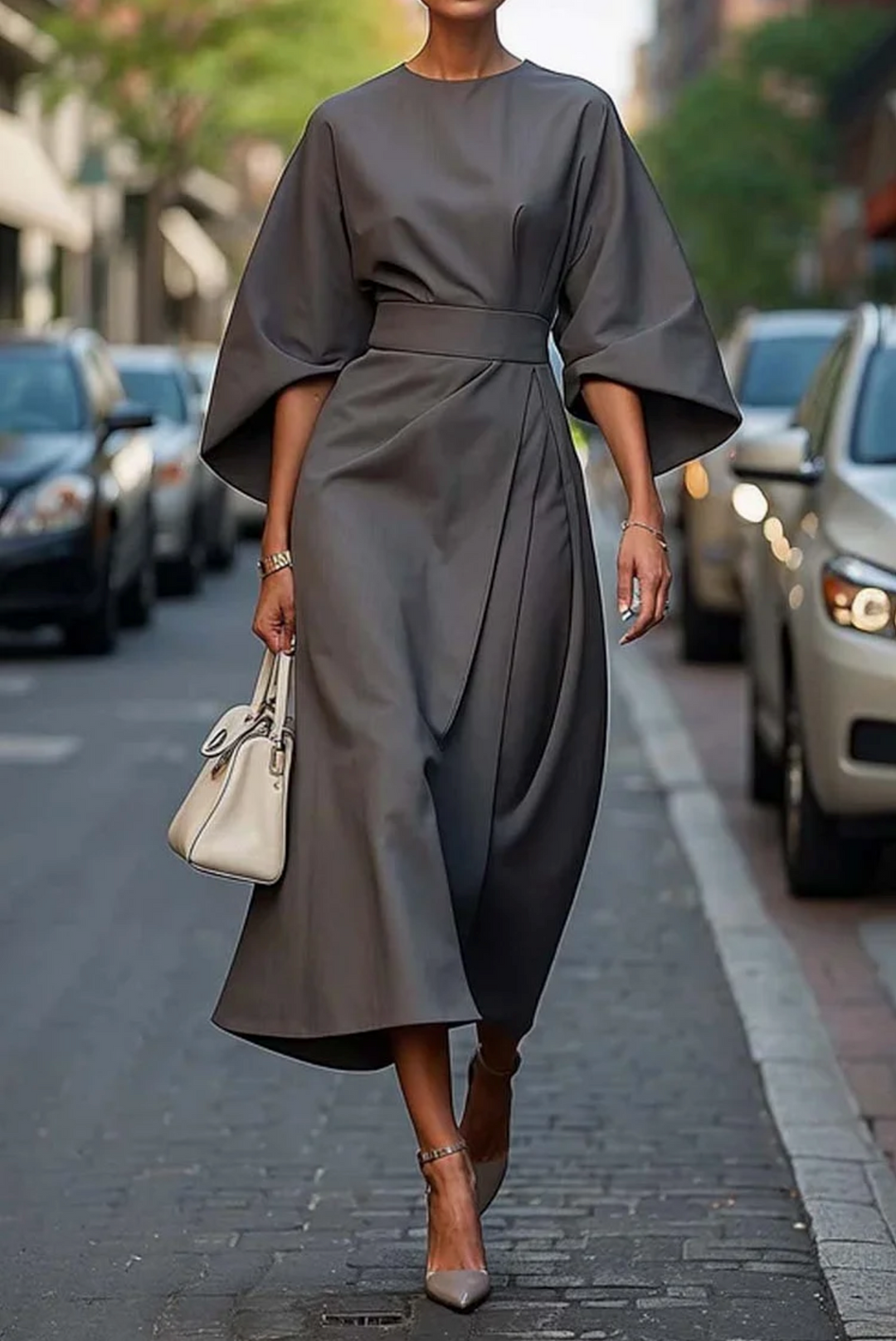 Women's Elegant Wrap Style Formal Flared Sleeve Dress | Midi