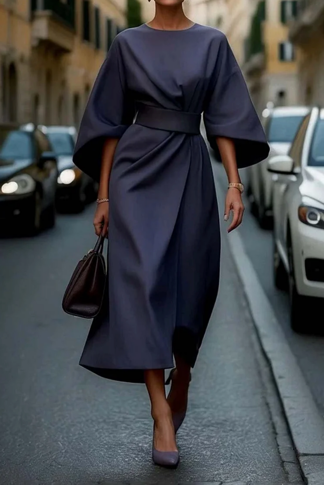 Women's Elegant Wrap Style Formal Flared Sleeve Dress | Midi