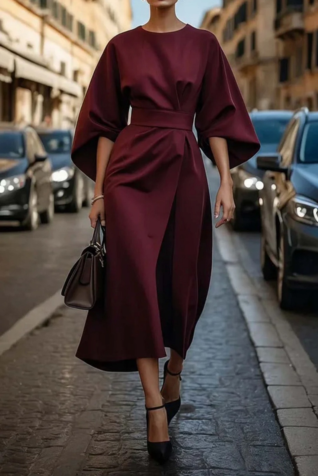 Women's Elegant Wrap Style Formal Flared Sleeve Dress | Midi