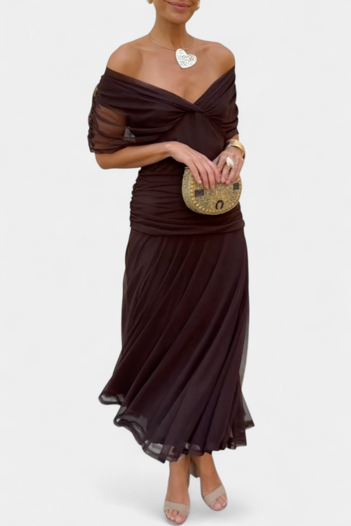 Women's Elegant Wedding Guest Off Shoulder Dress | Maxi