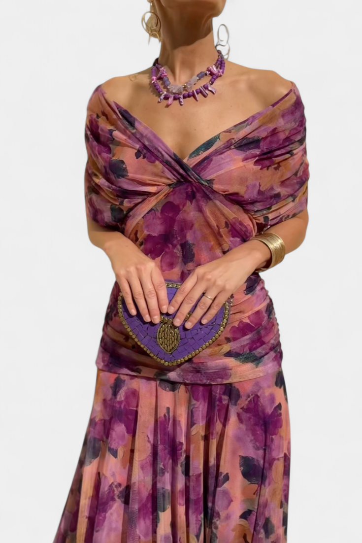 Women's Elegant Wedding Guest Off Shoulder Dress | Maxi