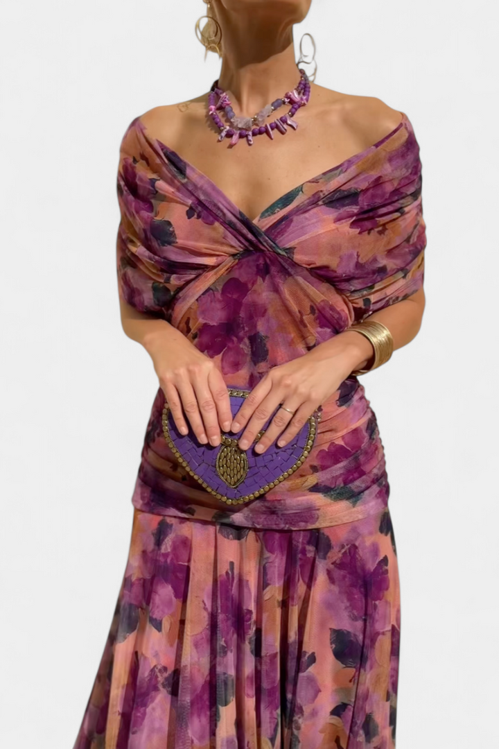 Women's Elegant Wedding Guest Off Shoulder Dress | Maxi
