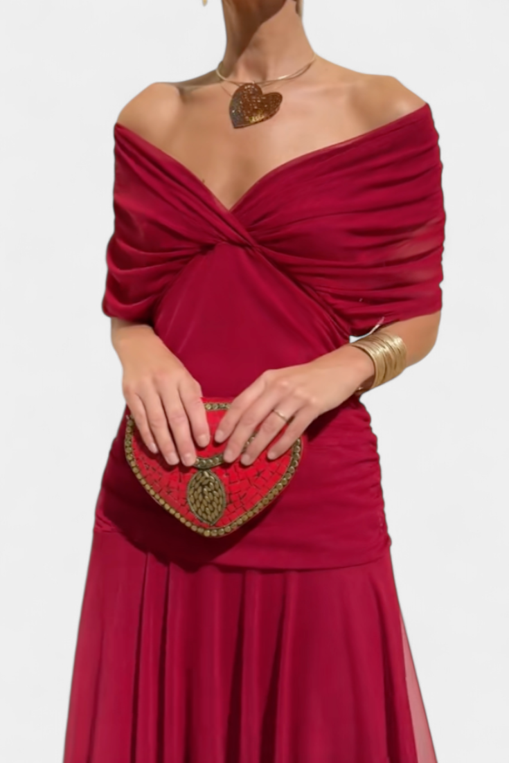 Women's Elegant Wedding Guest Off Shoulder Dress | Maxi