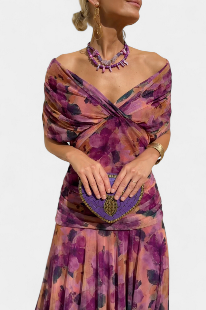 Women's Elegant Wedding Guest Off Shoulder Dress | Maxi