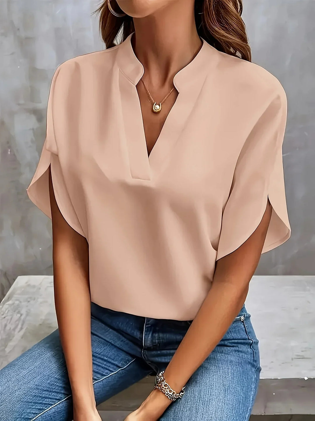 Women's Sophisticated Casual Notch Neck Blouse | Short Sleeves