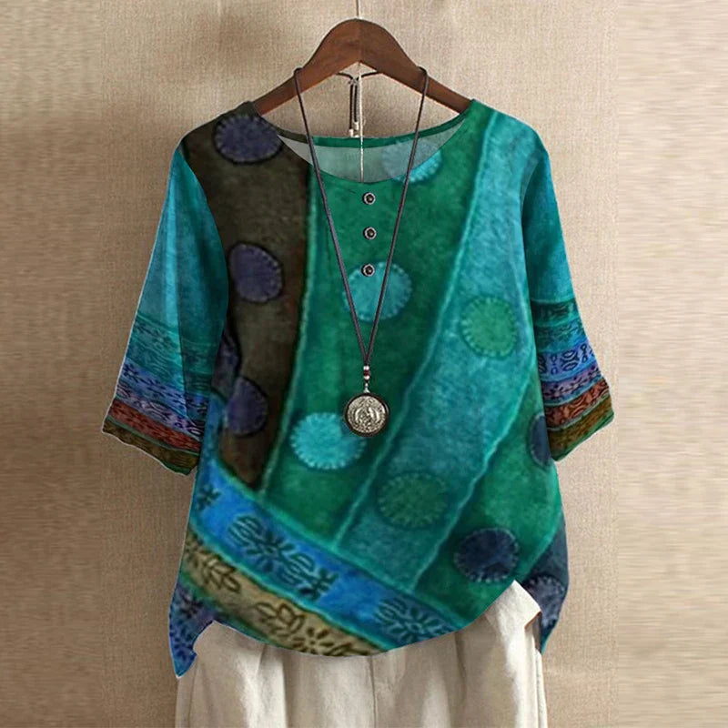 Women's Vintage Button Detail Floral Blouse | Three Quarter Sleeves